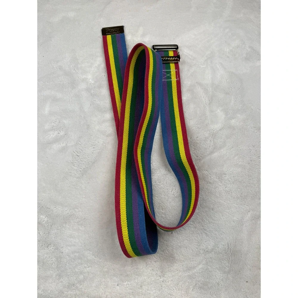 Posey Rainbow Stripe Belt Silver‎ Tone Buckle Colorful Woven Adjustable